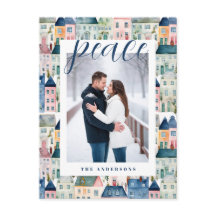 クリスマスフォトウォーターカラーカラフルハウスブルー