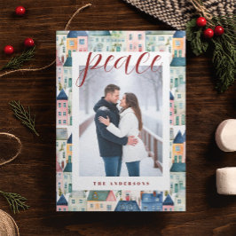 クリスマスフォトウォーターカラーカラフルハウスレッド シーズンポストカード