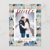 クリスマスフォトウォーターカラーカラフルハウスレッド シーズンポストカード (正面)