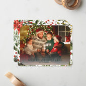 クリスマスフォトウォーターカラーフローラ休日 ノートカード (正面/裏面インサイチュ)