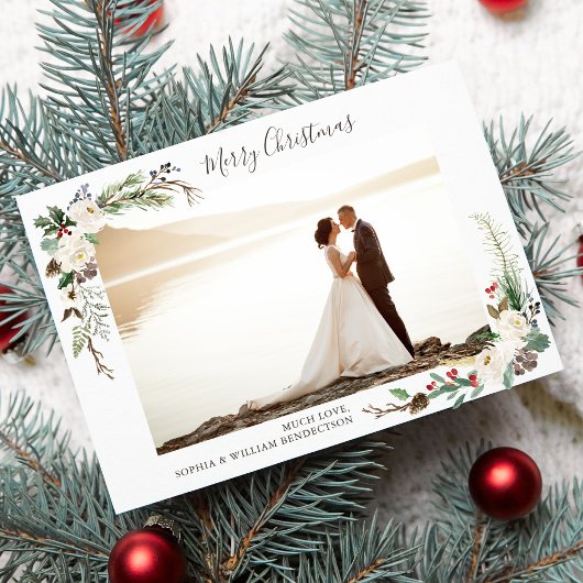 クリスマスフォトウォーターカラーベリー、松の枝 シーズンカード