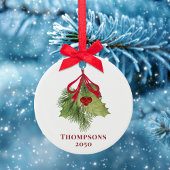 クリスマスフォトウォーターカラーホリーベリー緑 セラミックオーナメント