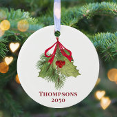 クリスマスフォトウォーターカラーホリーベリー緑 セラミックオーナメント