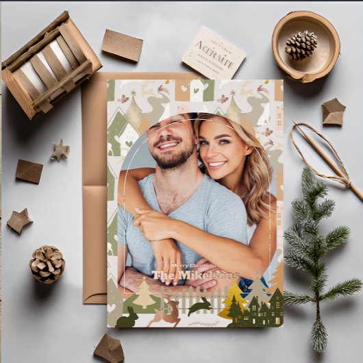 クリスマスフォトウッドランドアニマルズ&コージービレッジ 箔シーズンカード