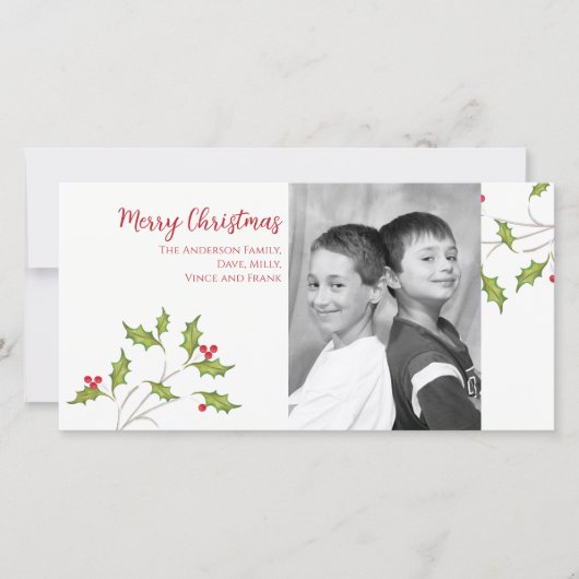 クリスマスフォトエレガントボタニカルホリーベリー シーズンカード (正面)