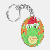 クリスマスフォトオレンジ色のカエルのサンタハットパターン キーホルダー (正面左)