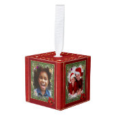 クリスマスフォトオーナメント、4枚の写真 キューブオーナメント (正面アングル)