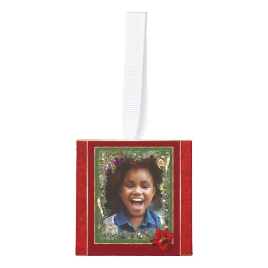 クリスマスフォトオーナメント、4枚の写真 キューブオーナメント (正面)