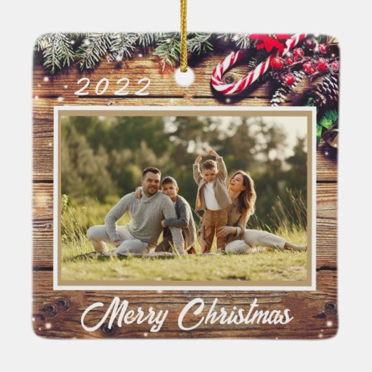 クリスマスフォトカスタマイズ可能なクリスマス飾り セラミックオーナメント (裏面)