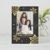 クリスマスフォトカフェイクードゴールドフォイル雪片 招待状 (スタンド正面)