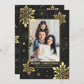 クリスマスフォトカフェイクードゴールドフォイル雪片 招待状 (正面/裏面)