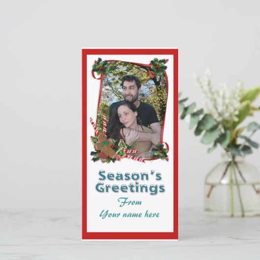 クリスマスフォトカードリボンとキャンディ シーズンカード (スタンド正面)