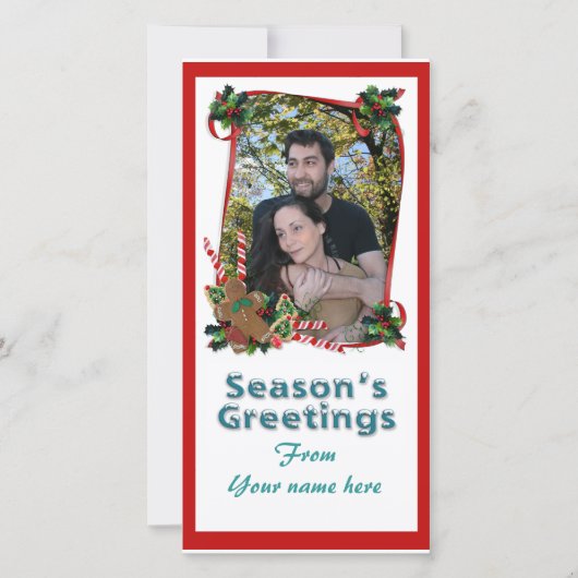 クリスマスフォトカードリボンとキャンディ シーズンカード (正面)