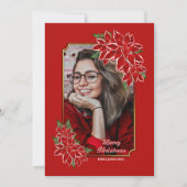 クリスマスフォトカードレッドポインセチア縁どレッド シーズンカード (正面)