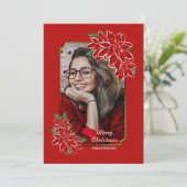 クリスマスフォトカードレッドポインセチア縁どレッド シーズンカード (スタンド正面)