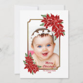 クリスマスフォトカードレッドポインセチア縁ど白 シーズンカード (正面)