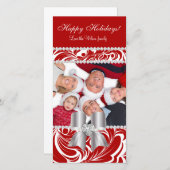 クリスマスフォトカード渦巻き赤い宝石の弓白 シーズンカード (正面/裏面)