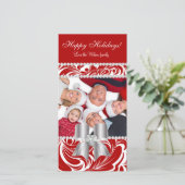 クリスマスフォトカード渦巻き赤い宝石の弓白 シーズンカード (スタンド正面)