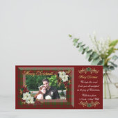 クリスマスフォトカード白ポインセチア シーズンカード (スタンド正面)