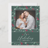 クリスマスフォトカード緑の赤い果実クリスマス シーズンカード (正面)