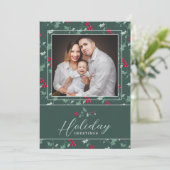 クリスマスフォトカード緑の赤い果実クリスマス シーズンカード (スタンド正面)