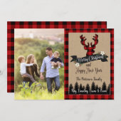 クリスマスフォトカード鹿とバッファロープレイド シーズンカード (正面/裏面)