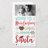 クリスマスフォトカード – サンタ，クッキー，ホットショコラ シーズンカード (正面/裏面)