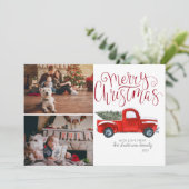クリスマスフォトカード – ヴィンテージレッドトラック シーズンカード (スタンド正面)