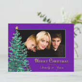 クリスマスフォトカード – 大 – 木 – 紫 シーズンカード (スタンド正面)