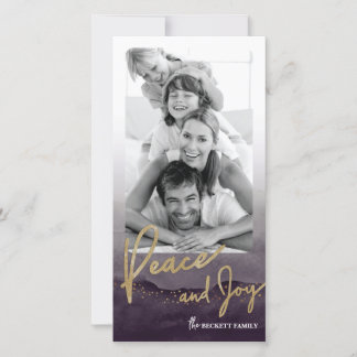 クリスマスフォトカード – 水彩平和と喜び シーズンカード