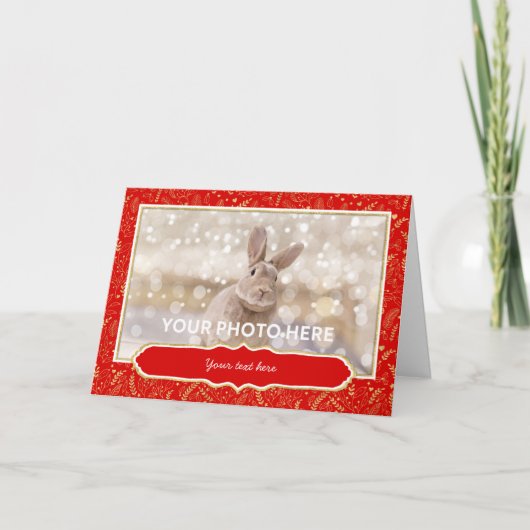 クリスマスフォトカード – 赤い縁ど金ゴールド シーズンカード (正面)