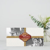 クリスマスフォトカード – 赤と金ゴールドギフトシールスター シーズンカード (スタンド正面)