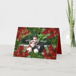クリスマスフォトカードHolly pointsettias シーズンカード