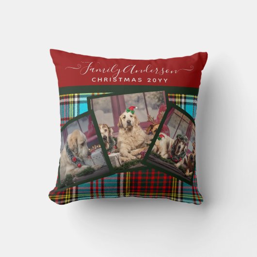 クリスマスフォトギフト – アンダーソンタータンチェックコラージュ クッション (正面)