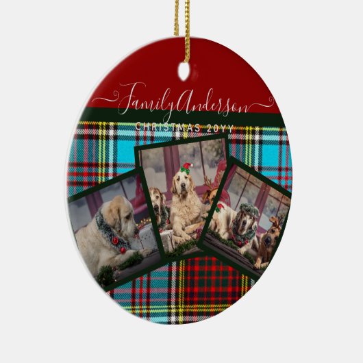 クリスマスフォトギフト – アンダーソンタータンチェックコラージュ セラミックオーナメント (右)