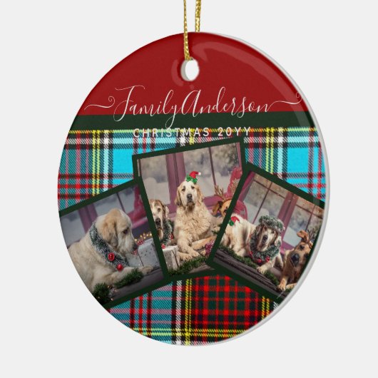 クリスマスフォトギフト – アンダーソンタータンチェックコラージュ セラミックオーナメント (左)
