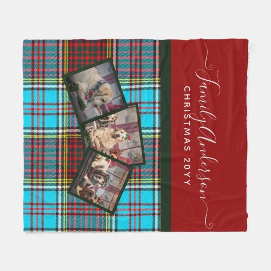 クリスマスフォトギフト – アンダーソンタータンチェックコラージュ フリースブランケット (正面(横))