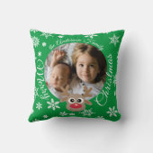 クリスマスフォトグリーンホワイトスクリプトかわいいトナカイ クッション (裏面)