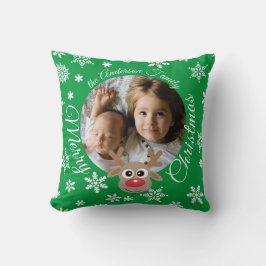 クリスマスフォトグリーンホワイトスクリプトかわいいトナカイ クッション