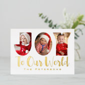 クリスマスフォトコラージゴールドフォイルホリデーカード 箔シーズンカード (立ち正面)