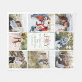 クリスマスフォトコラージジョイタイポグラフィスノーフレーク フリースブランケット (正面(横))