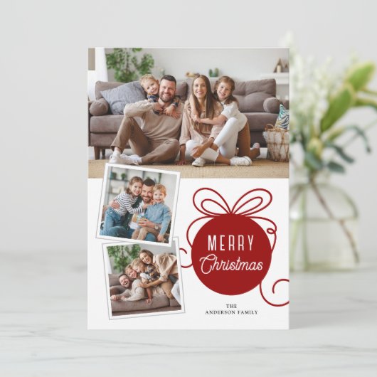 クリスマスフォトコラージツリーオーナメント赤 シーズンカード (スタンド正面)
