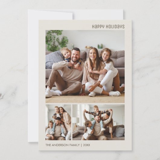 クリスマスフォトコラージファミリーニュートラル シーズンカード (正面)