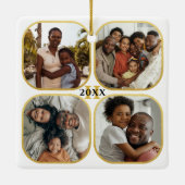 クリスマスフォトコラージモノグラム金ゴールドホワイト セラミックオーナメント (裏面)