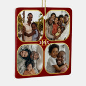 クリスマスフォトコラージモノグラム金ゴールド赤 セラミックオーナメント (右)