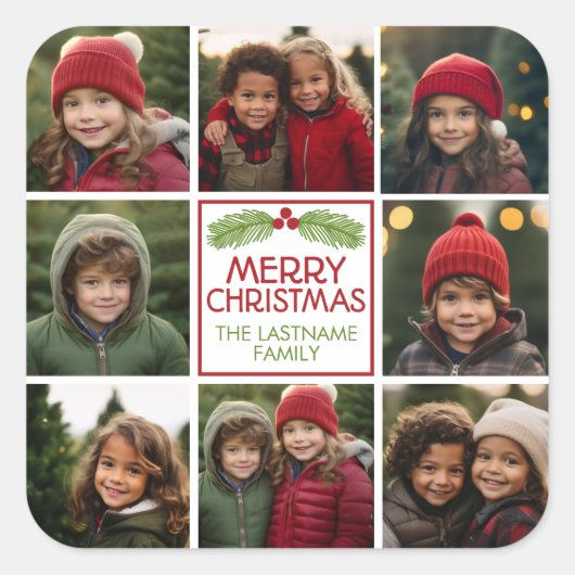 クリスマスフォトコラージュとパイン素朴ト スクエアシール (正面)