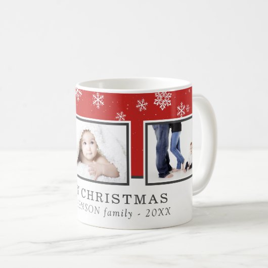 クリスマスフォトコラージュカスタムファミリーレッドホリデー コーヒーマグカップ (正面右)
