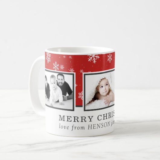 クリスマスフォトコラージュカスタムファミリーレッドホリデー コーヒーマグカップ (正面左)