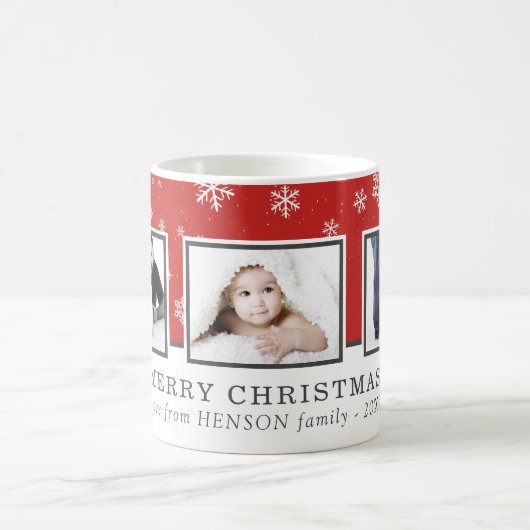 クリスマスフォトコラージュカスタムファミリーレッドホリデー コーヒーマグカップ (中央)