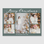 クリスマスフォトコラージュグレーグリーンマグネットカード (正面)